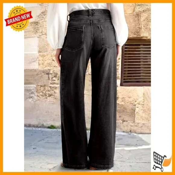 Mid Waist Wide Leg Jeans with Stitch Decor Washed Denim Pants - Picture 2 of 6